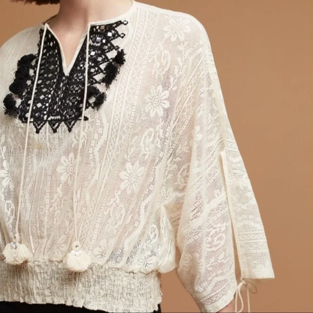 VINEET BAHL cream Iona lace embroidered top